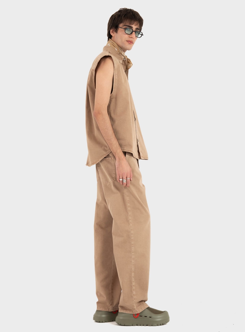 I'm Brian  Sleeveless Denim Shirt - Beige