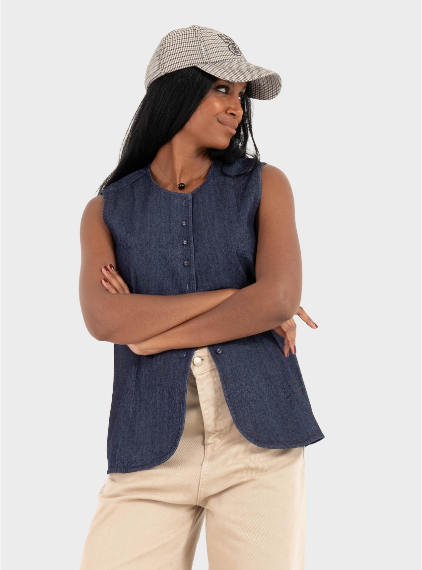 Only Ashby Denim Waistcoat - Dark Aged Denim