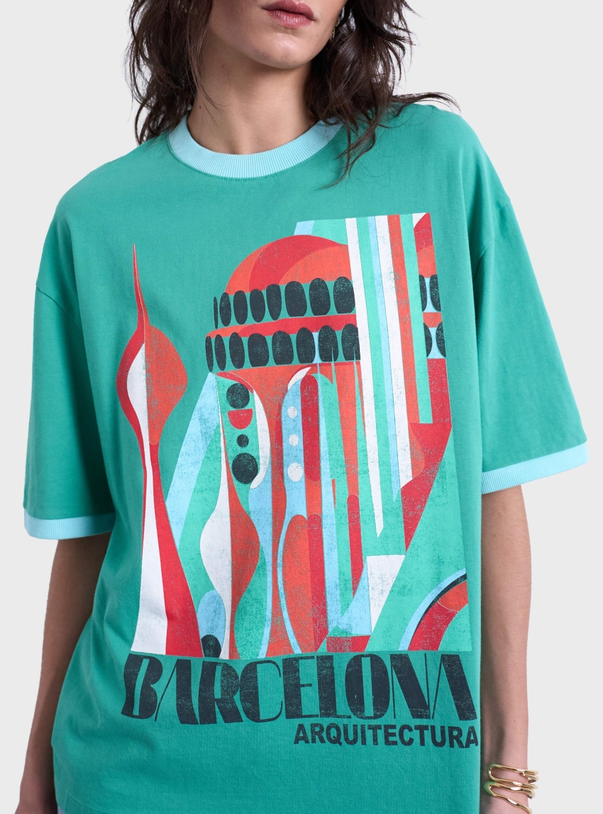 Topshop Emily Graphic Oversized T-Shirt - Green
