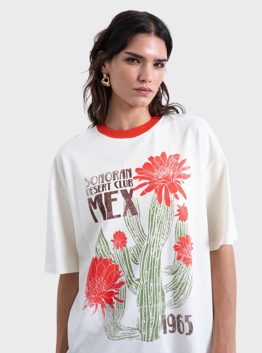 Topshop Emily Graphic Oversized T-Shirt - Ecru