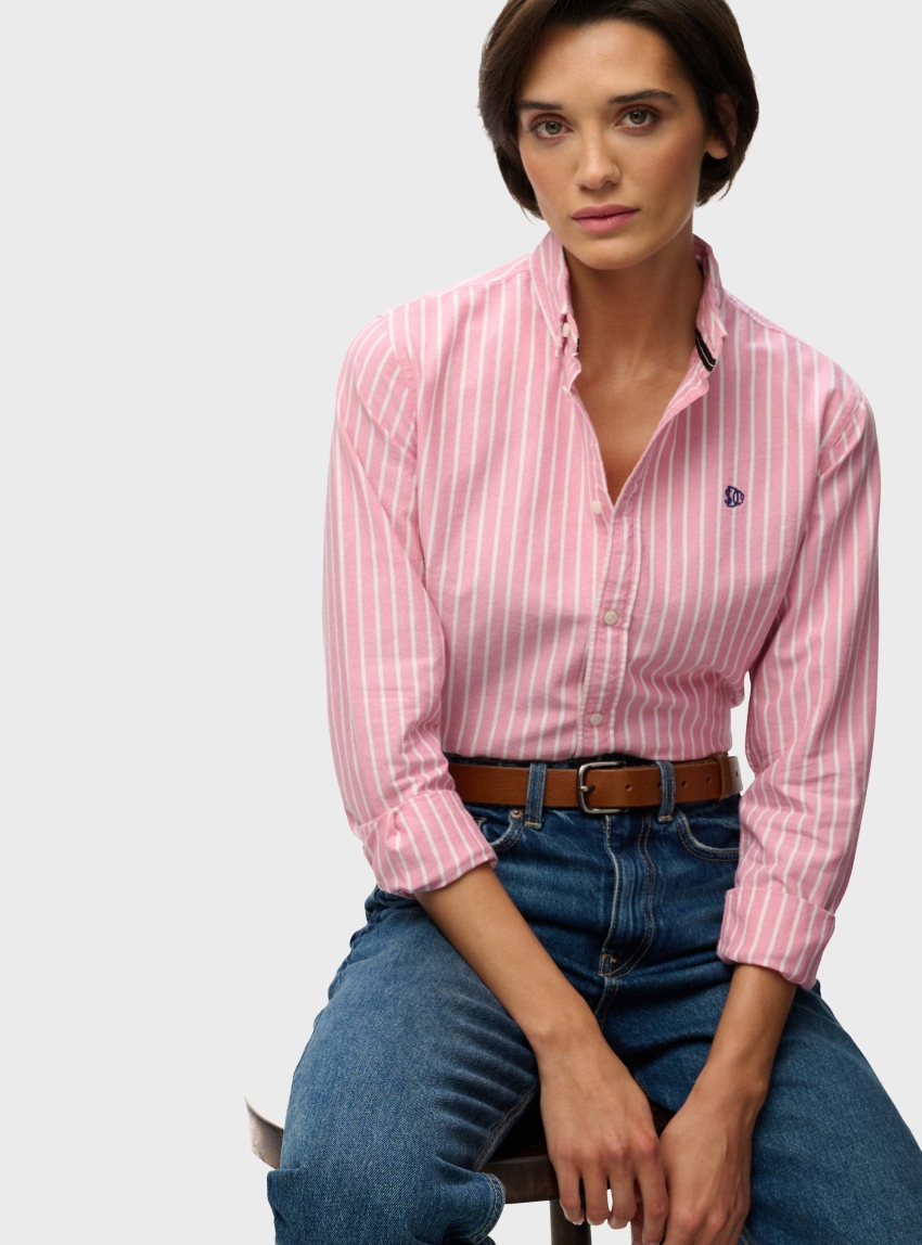 Superdry Slim Oxford Button Down Long Sleeve Shirt - Pink