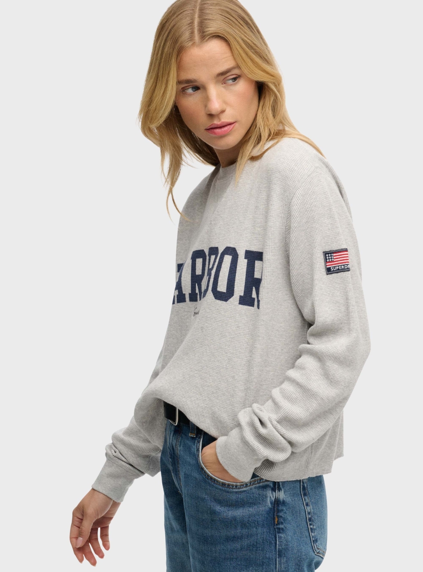 Superdry Athletic Essential Graphic Long Sleeve Top - Light Grey Melange