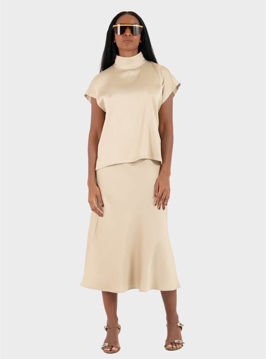 Drykorn Alaria 1 Stand Up Collar Top In Satin - Brown