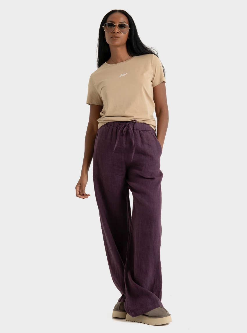 Dirty Laundry Linen Pants - Aubergine