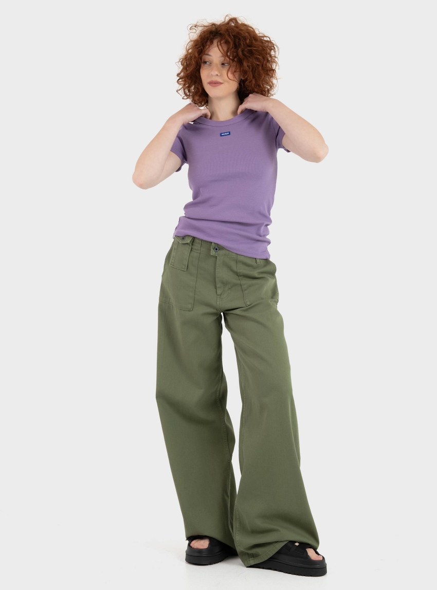 HUGO Slim-Fit T-Shirt In Ribbed Stretch Cotton With Logo Easy Tee_B - Purple
