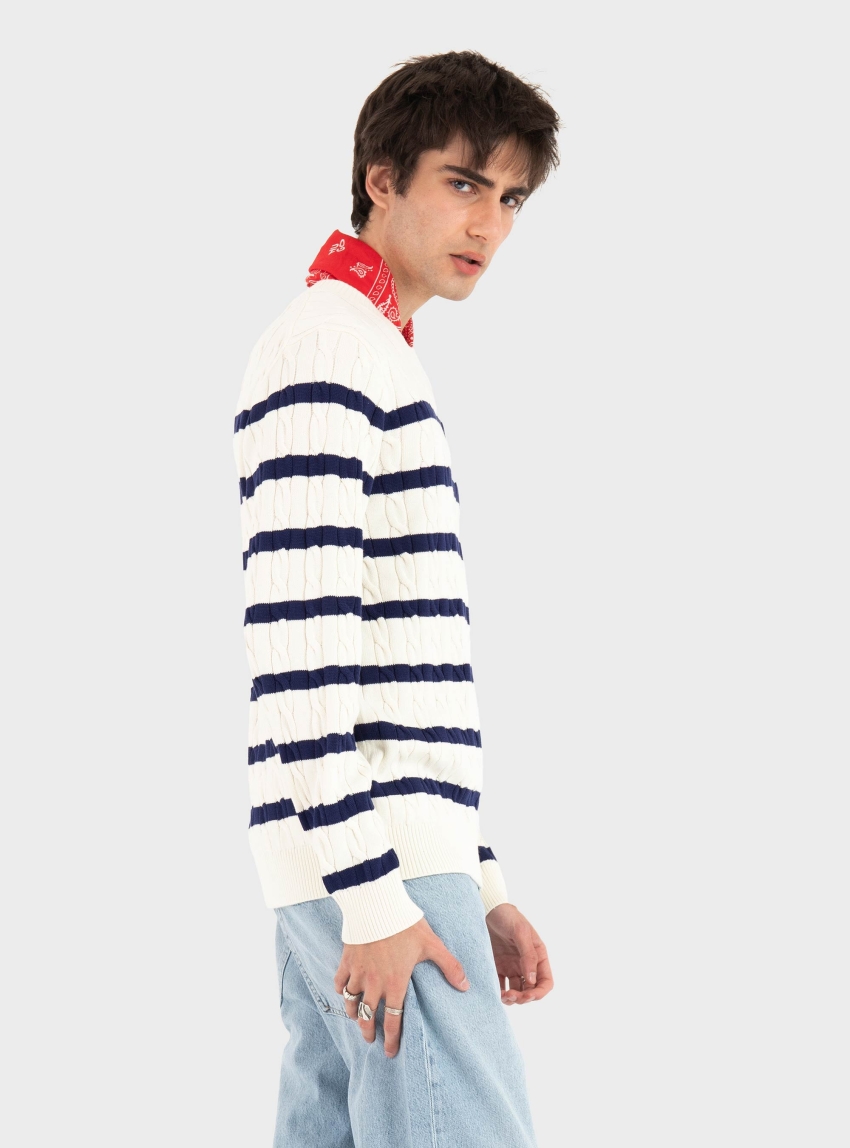 Gant Cable Knit Crew Sweater - Cream
