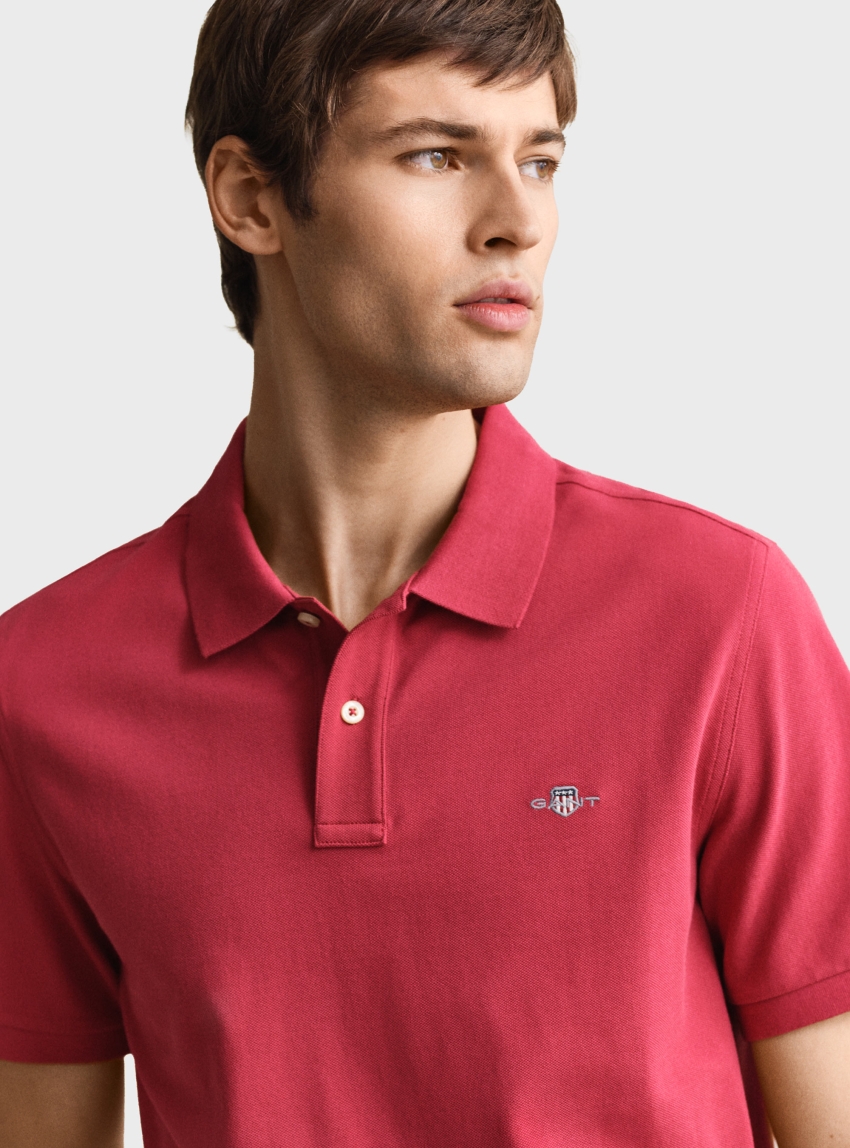Gant Regular Fit Shield Piqué Polo Shirt - Red