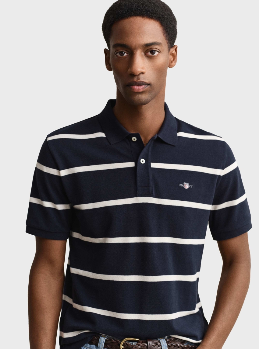 Gant Striped Polo Shirt - Dark Blue