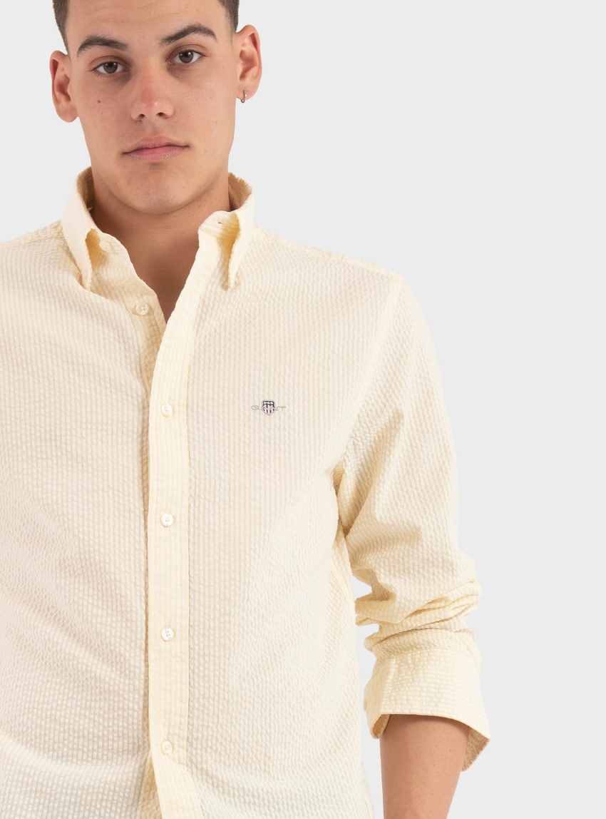 Gant Regular Fit Striped Seersucker Shirt - Yellow