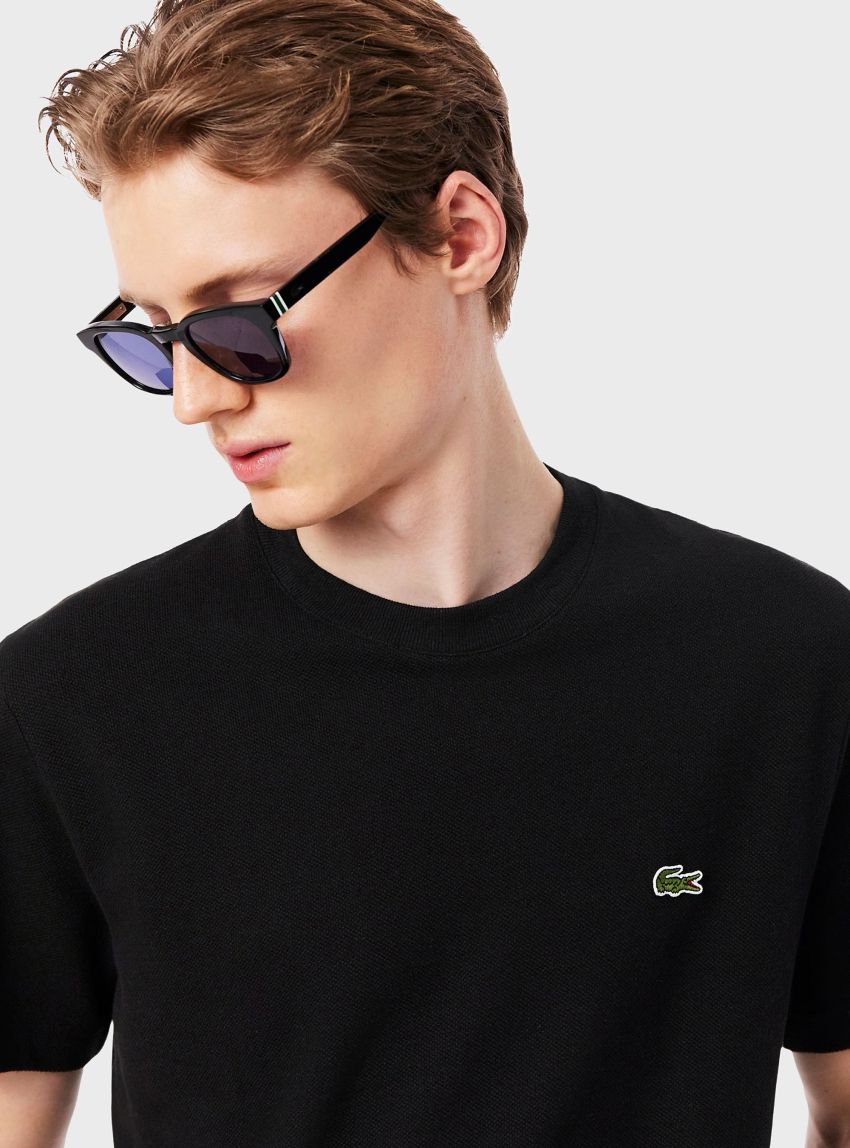 Lacoste Heavy Cotton and Linen Piqué T-Shirt - Black