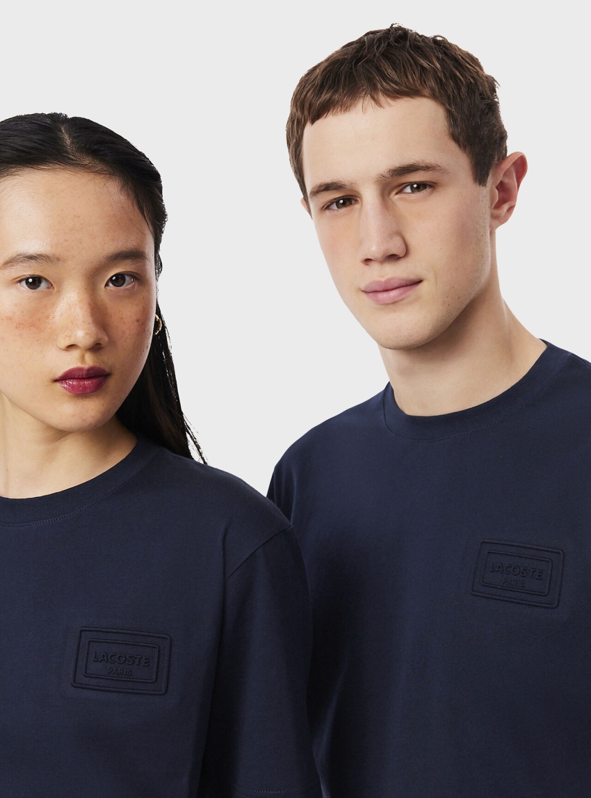 Lacoste Embossed Branding Jersey T-Shirt - Navy