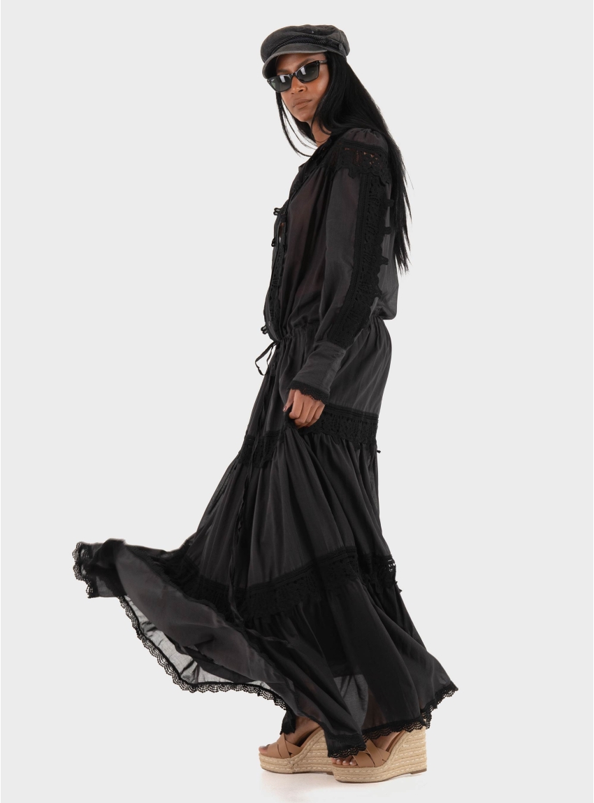 Souvenir Dress With Lace Details - Black