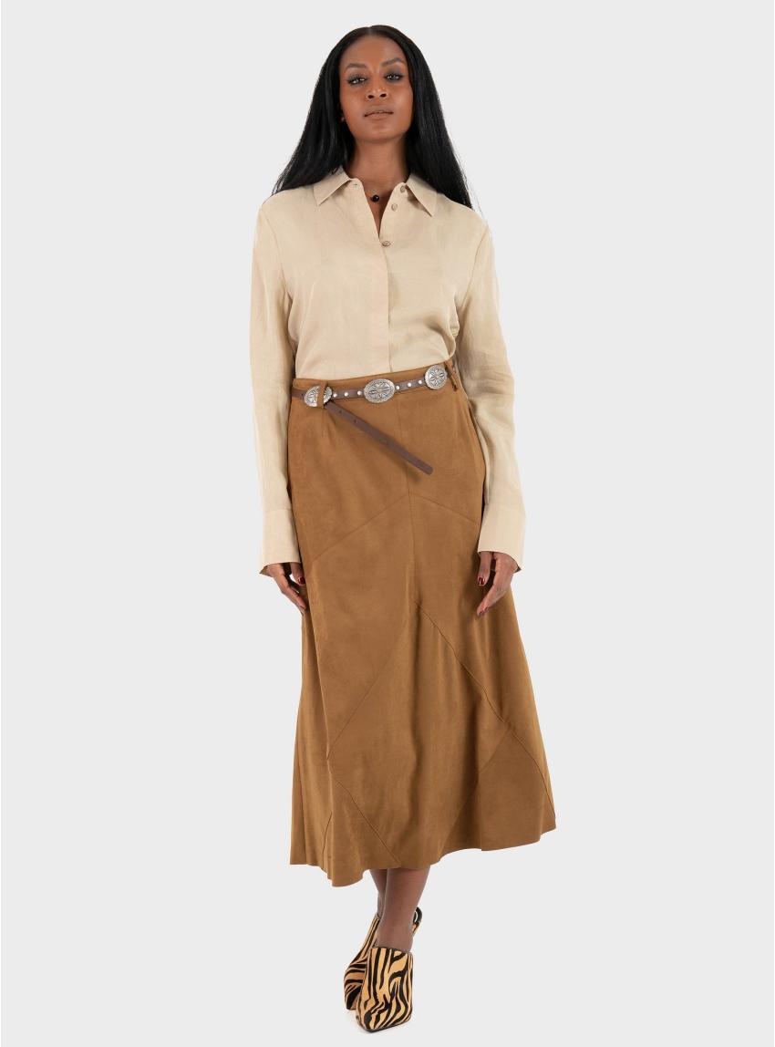 Souvenir Faux Suede Belted Skirt - Rust Brown