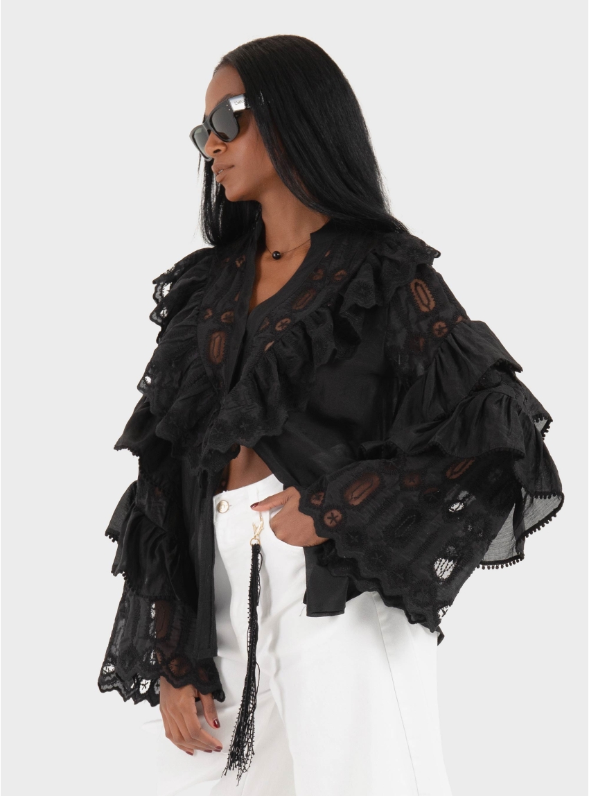 Souvenir Frilled Top With Lace Details - Black