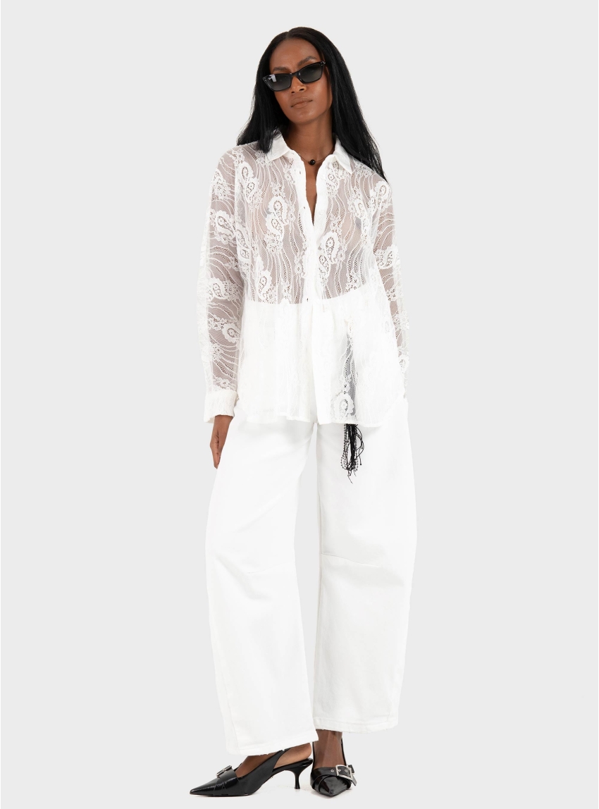 Souvenir Wide Leg Balloon Jeans - White