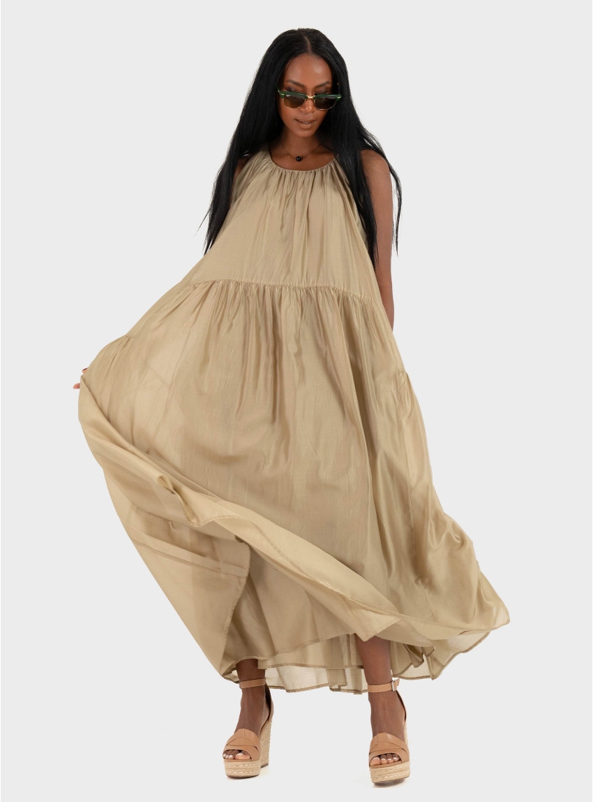 Mei Mei J Long Loose Dress - Light Olive