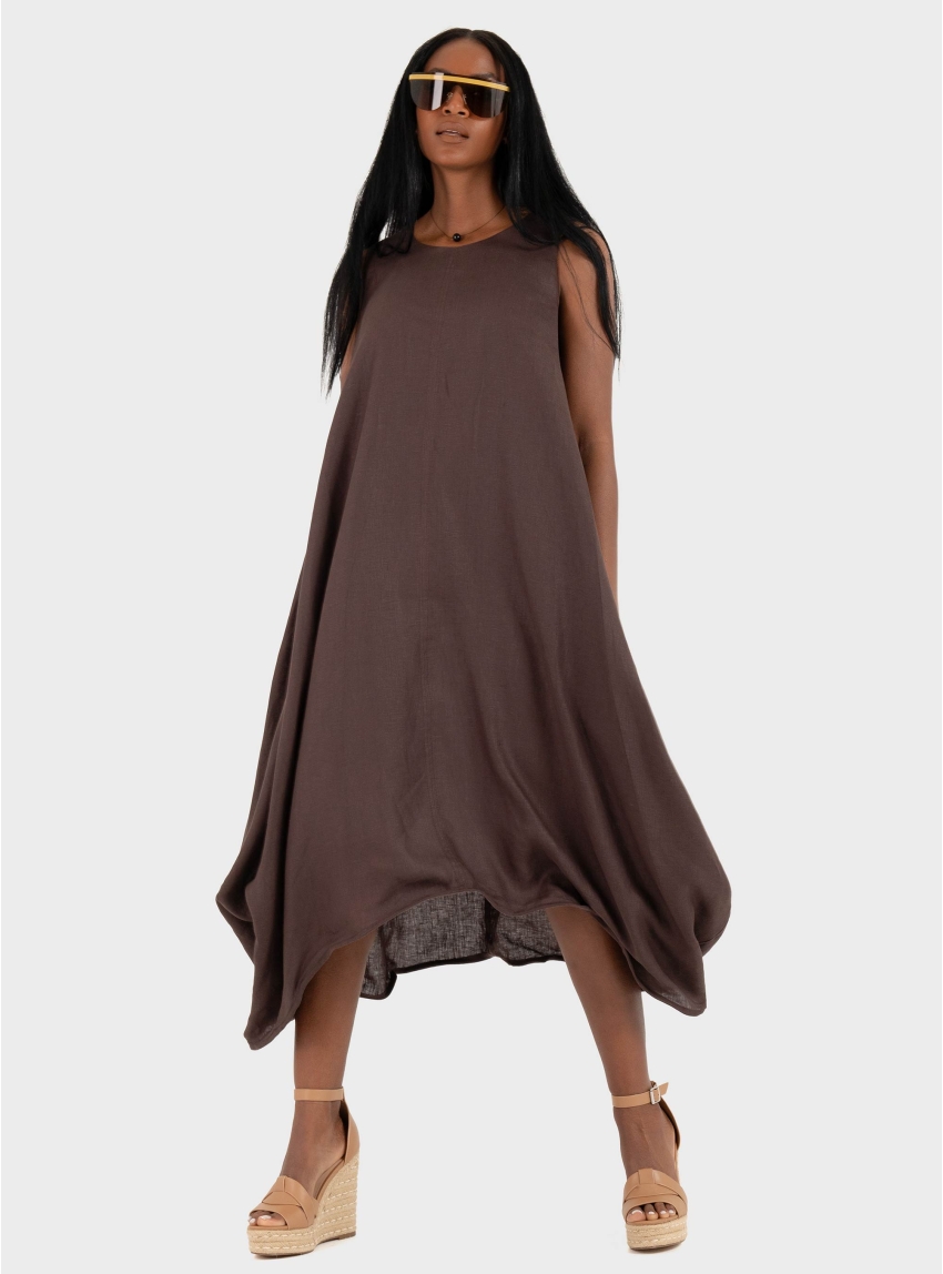 Mei Mei J Long Linen Dress - Dark Brown
