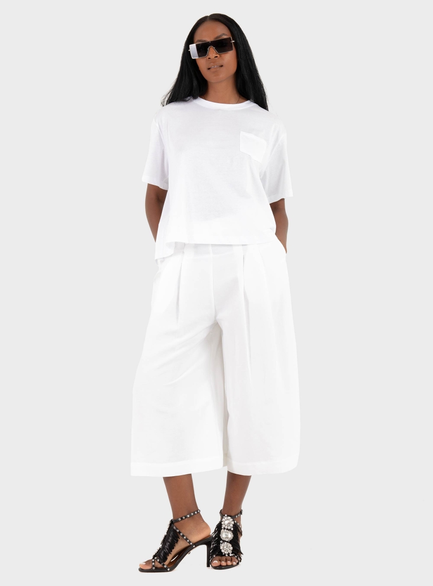 Mei Mei J Linen Pleated Long Bermuda - White
