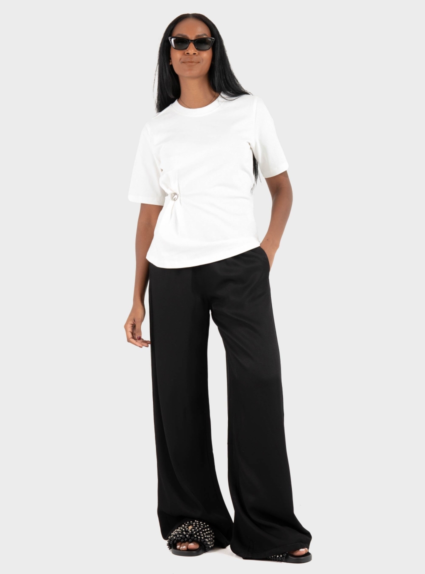 Dirty Laundry Satin Wide Leg Pants - Black