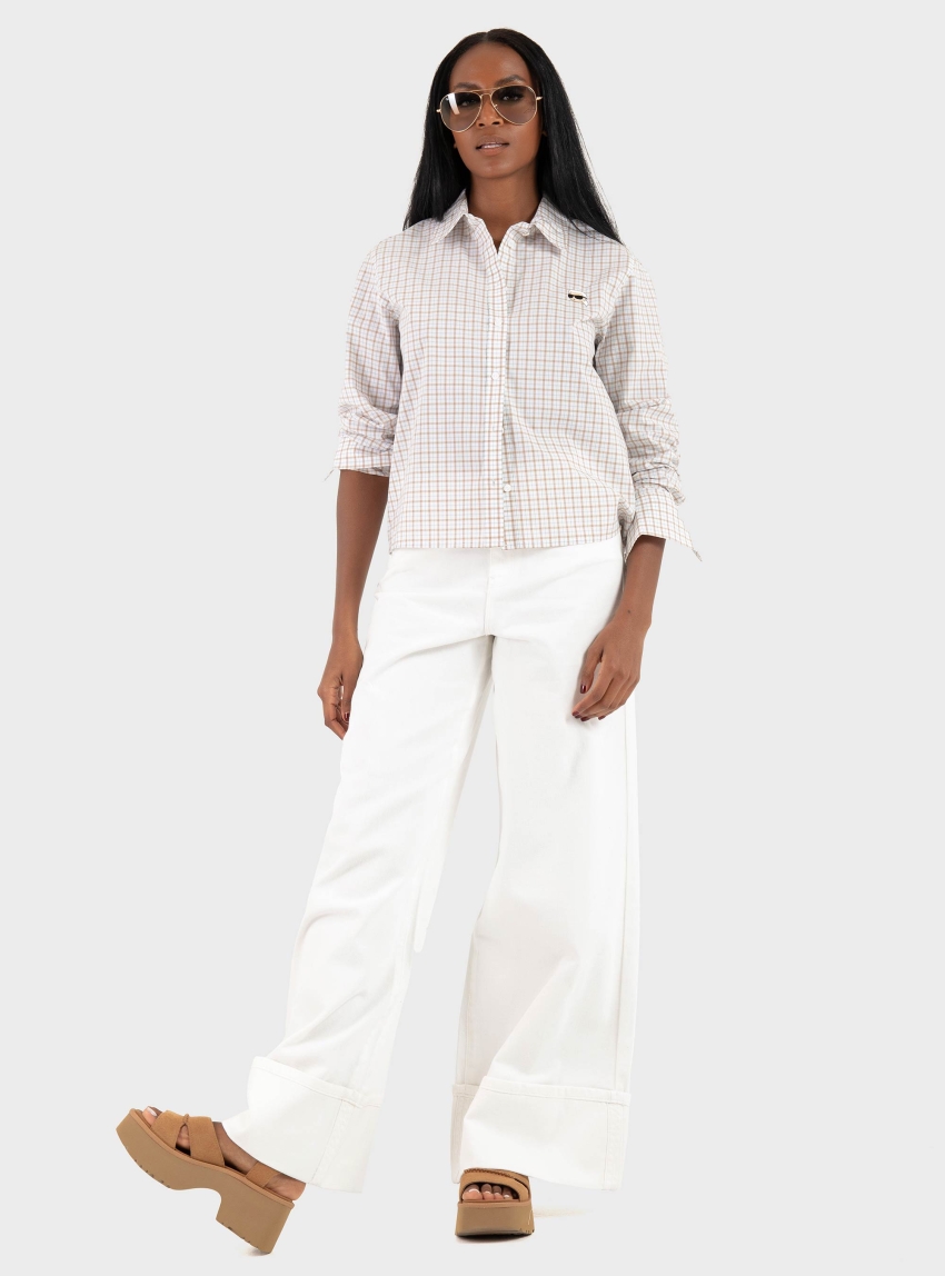 Karl Lagerfeld Wide Leg Turn Up Jeans - Off White