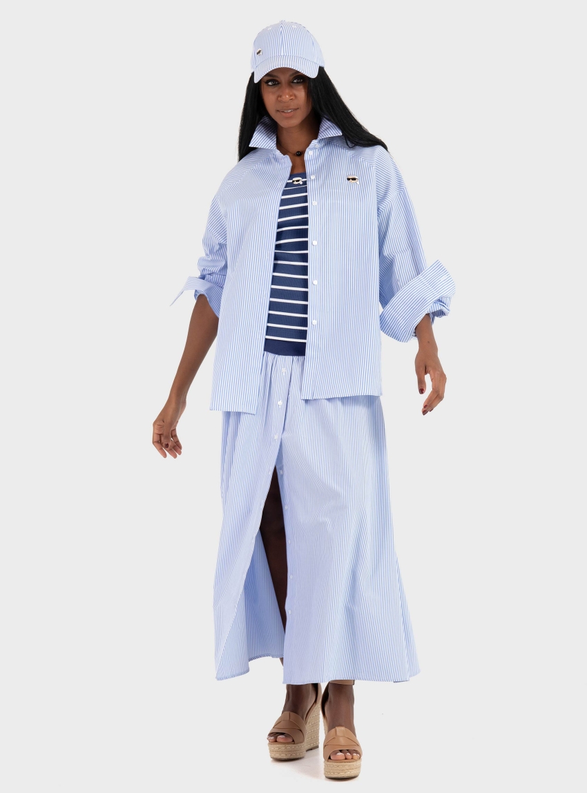 Karl Lagerfeld Ikon Fabric Mix Poplin Skirt - Blue