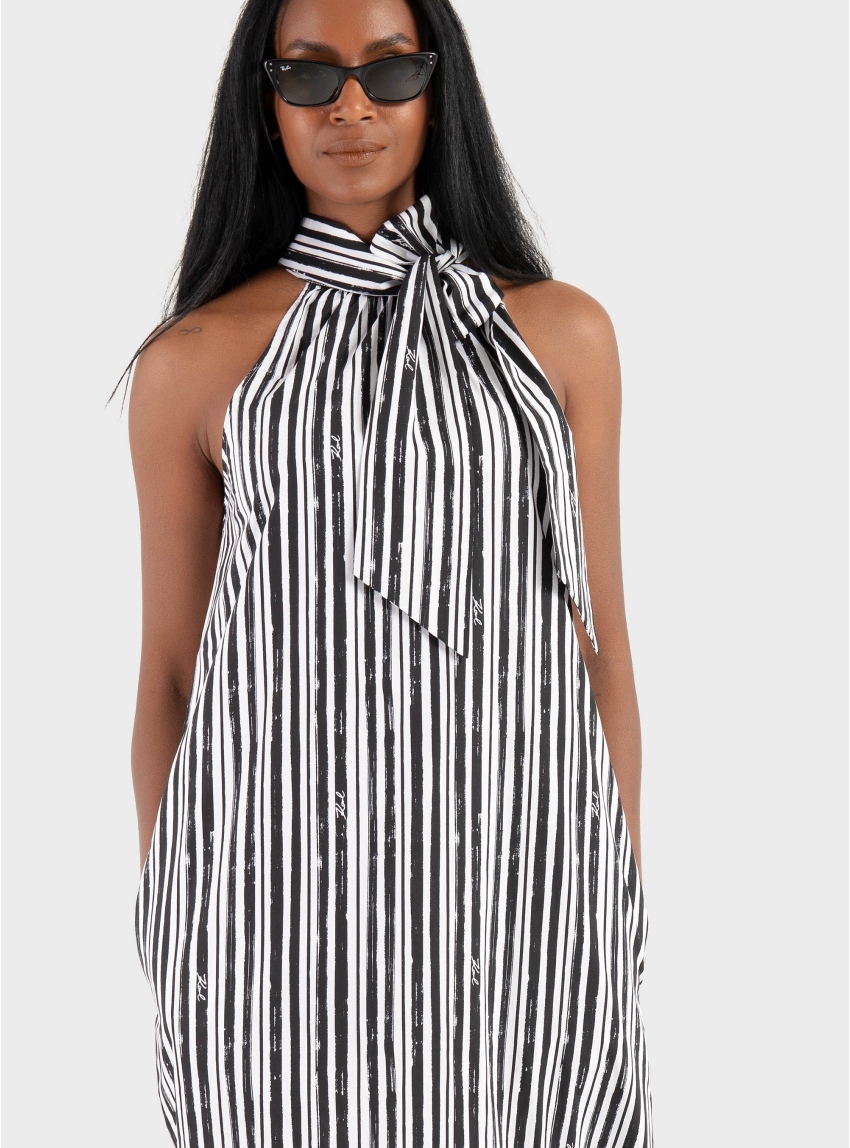Karl Lagerfeld Maxi Cotton Stripe Dress - Black