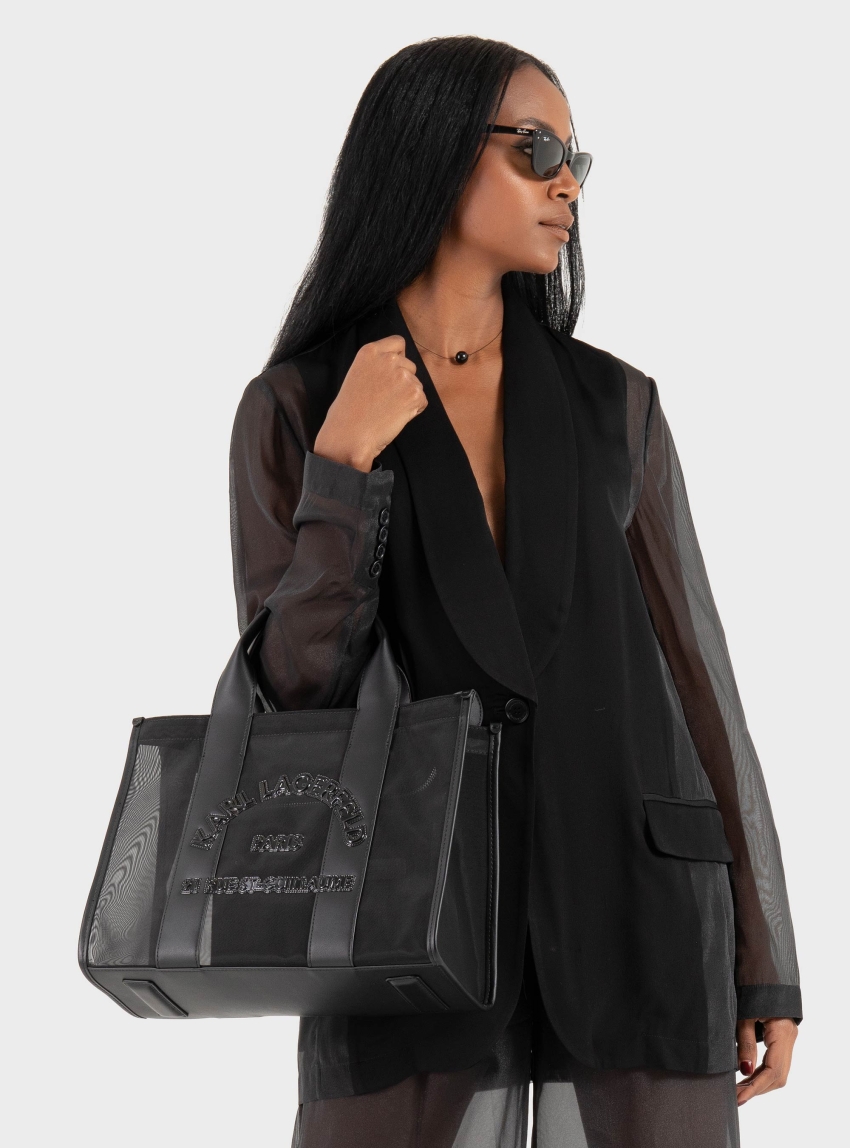 Karl Lagerfeld Rue St-Guillaume Square Mesh Medium Tote Bag - Black