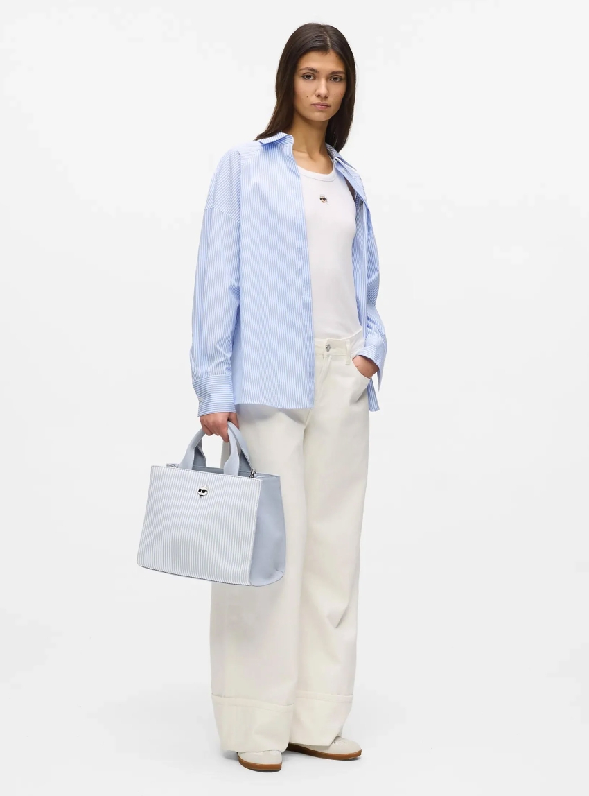 Karl Lagerfeld Ikon Choupette Striped Square Tote Bag - Blue
