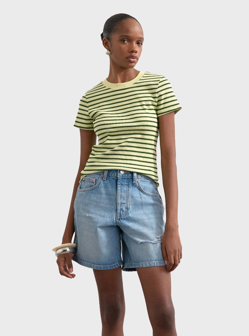 Topsshop Sally Stripe Rib Short Tee - Green