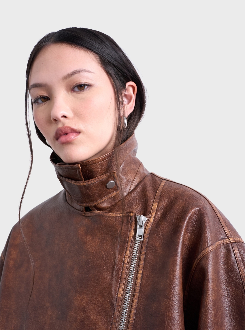 Topshop Elizabeth Biker Jacket - Brown