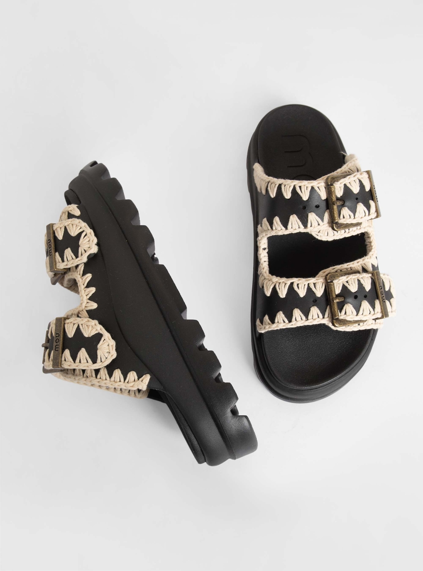 Mou Eva One-Piece Slide Two-Buckles - Black