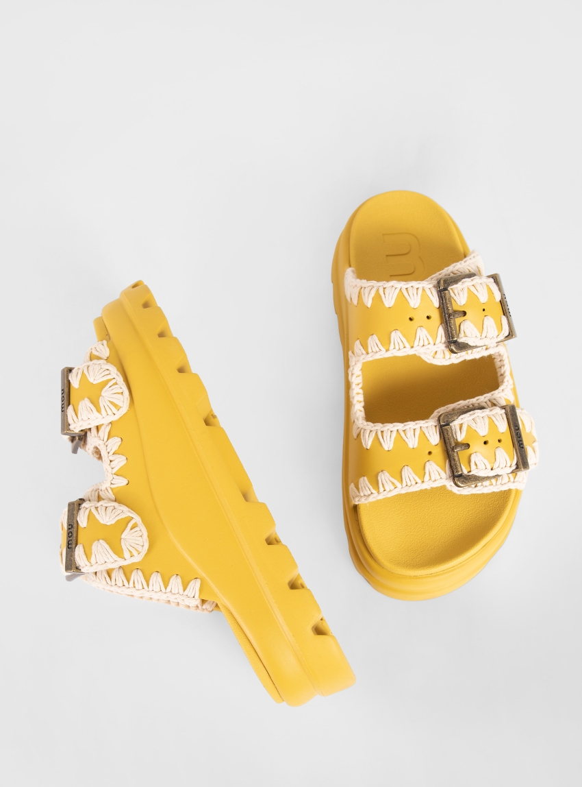 Mou Eva One-Piece Slide Two-Buckles - Yellow