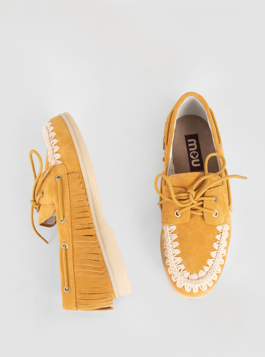 Mou Suede Moccasin With Side Fringes - Light Brown