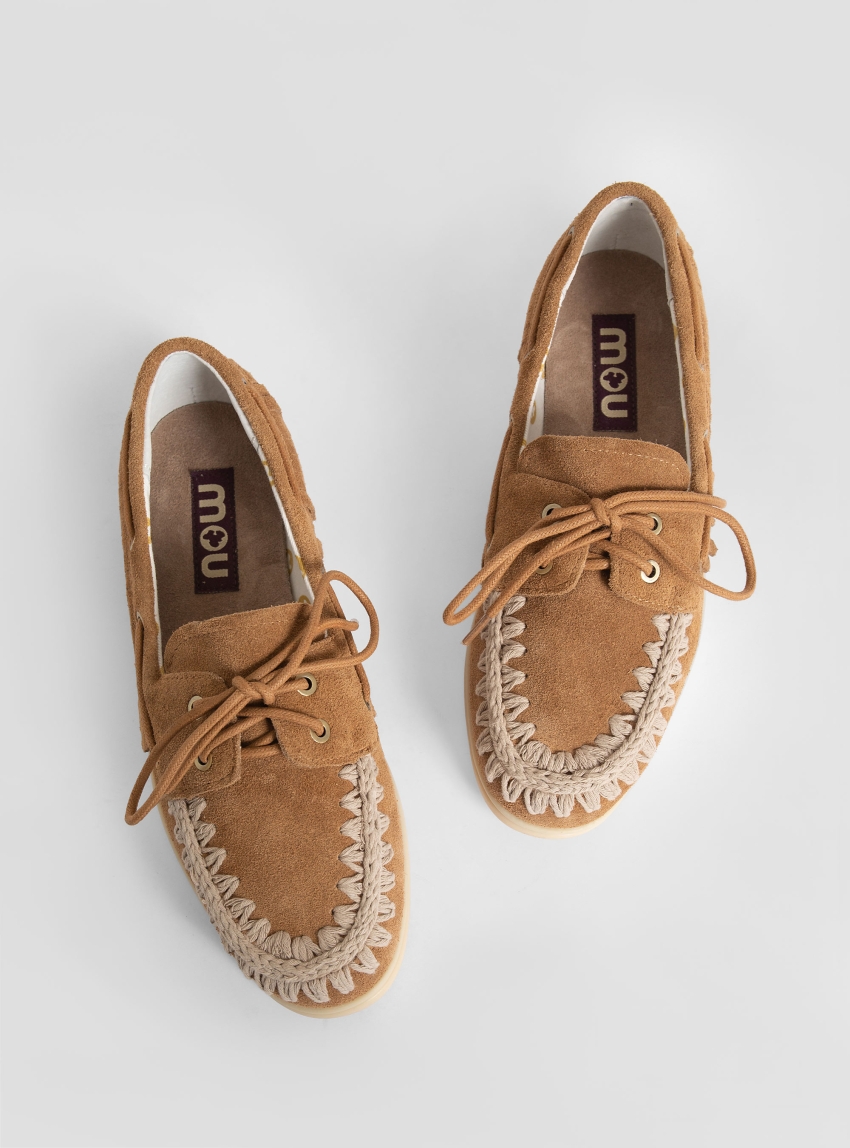 Mou Suede Moccasin With Side Fringes - Cognac