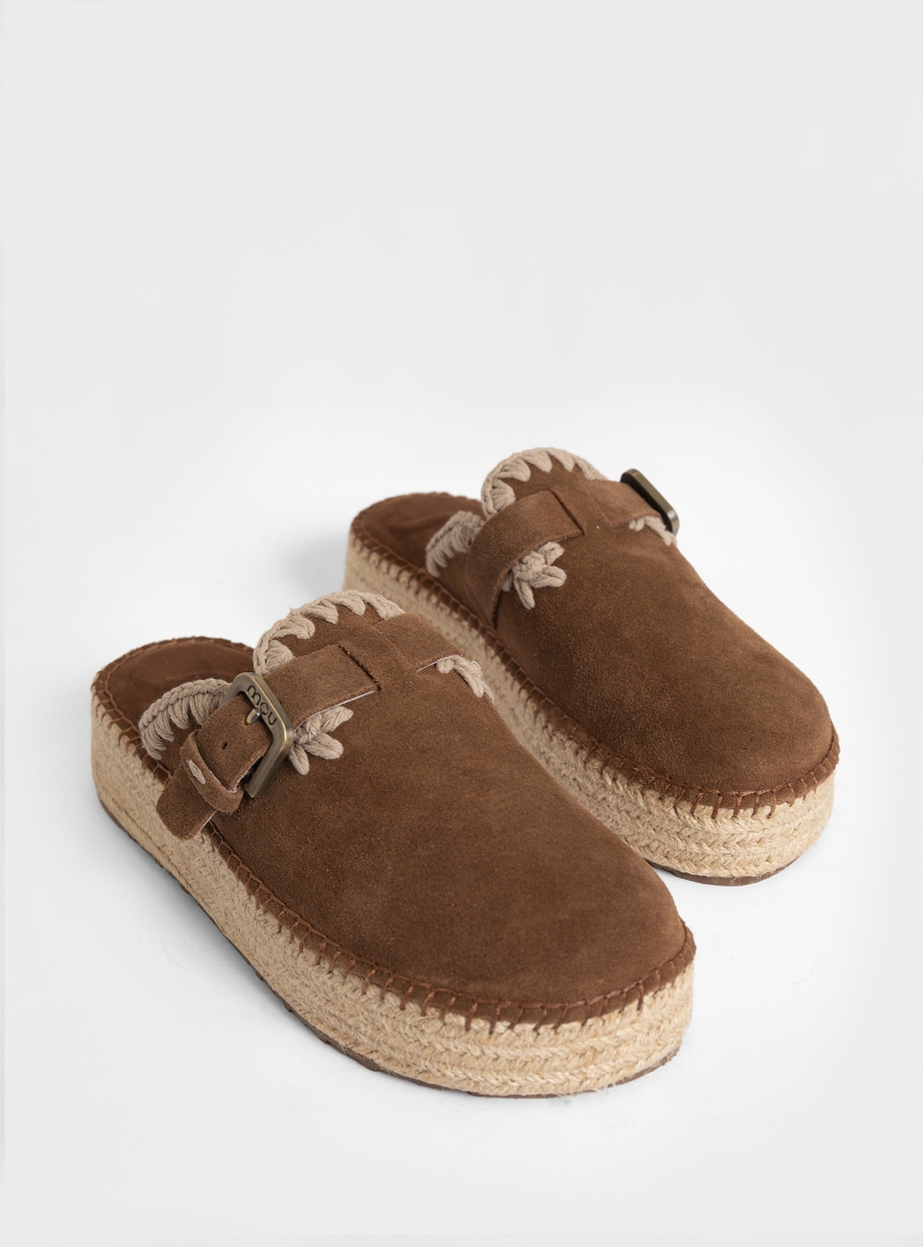 Mou Jute Clog Plain Suede - Brown