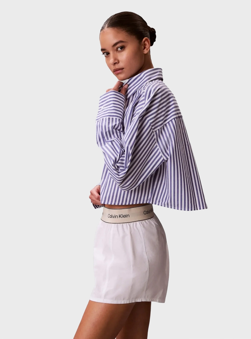 Calvin Klein Cropped Cotton Poplin Pyjama Top - Blue