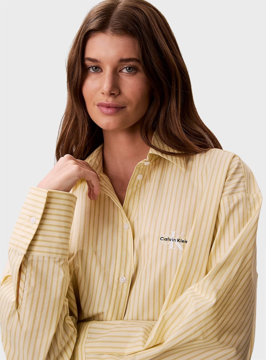 Calvin Klein Cropped Cotton Poplin Pyjama Top - Yellow