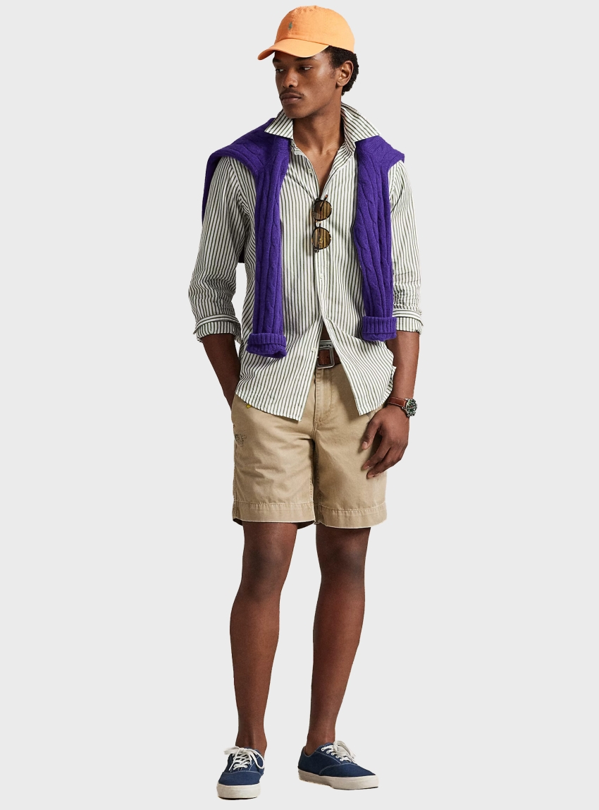 Polo Ralph Lauren Custom Fit Striped Broadcloth Shirt - Olive 