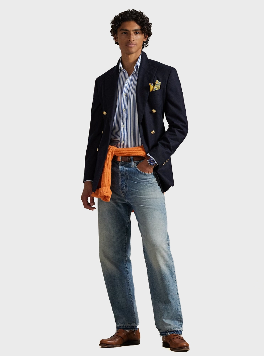 Polo Ralph Lauren Custom Fit Striped Broadcloth Shirt - Blue