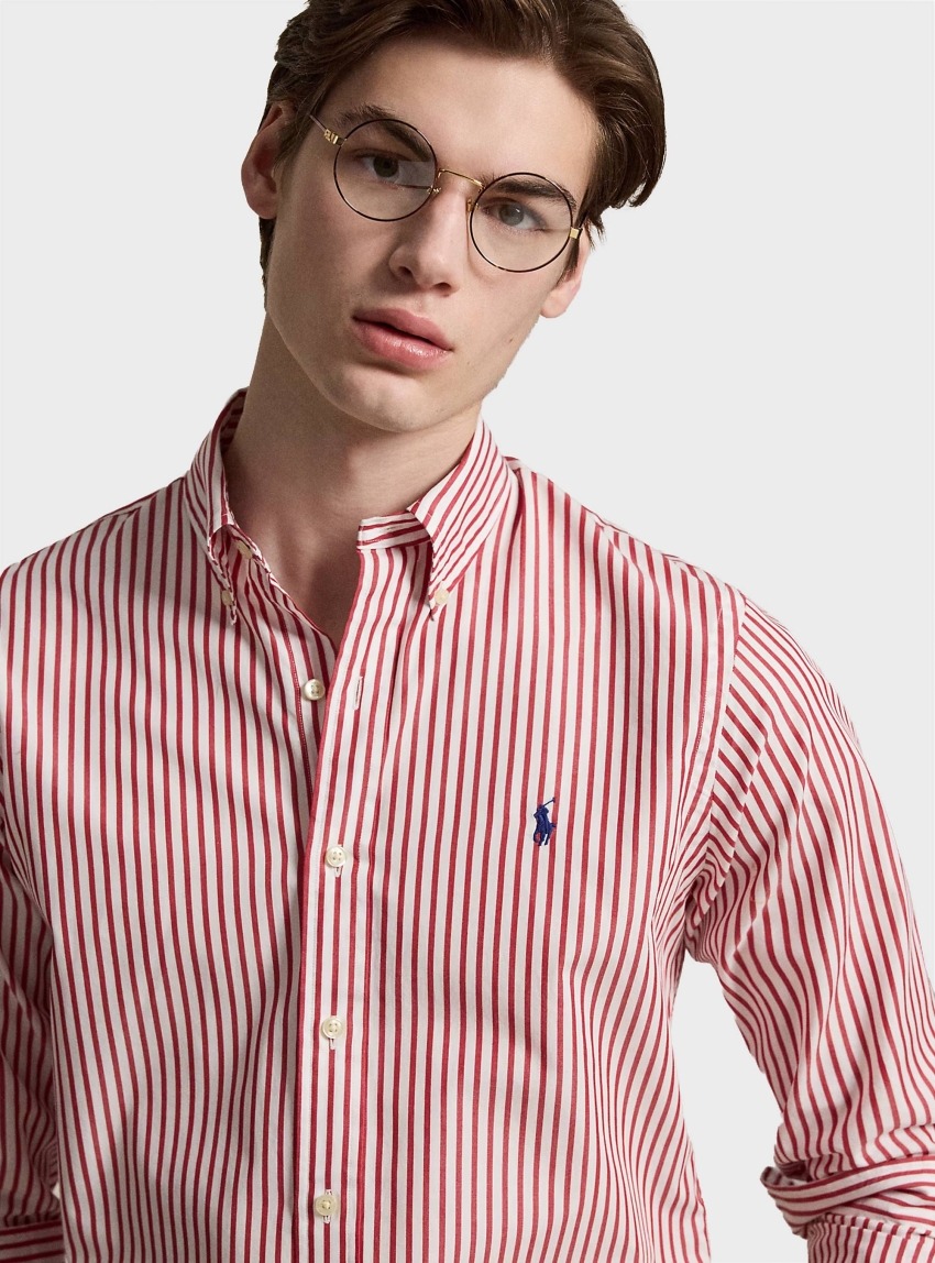 Polo Ralph Lauren Custom Fit Striped Broadcloth Shirt - Red