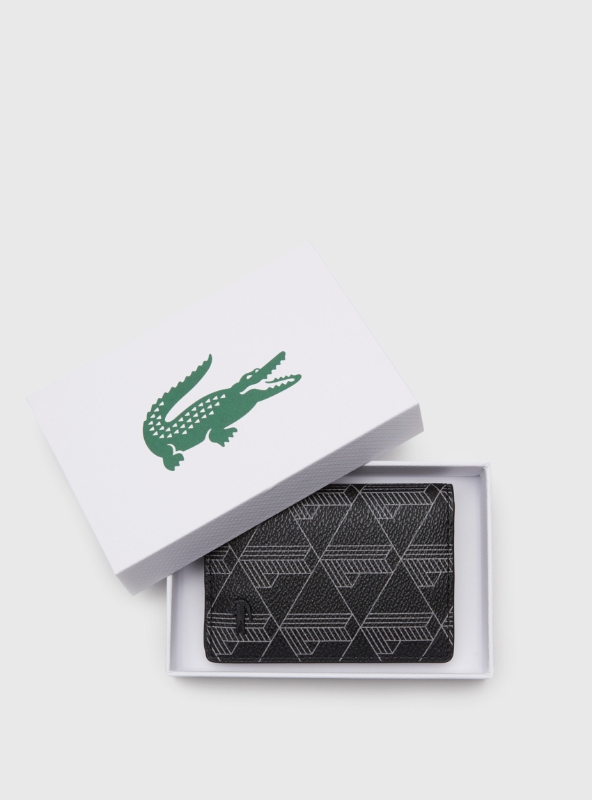 Lacoste The Blend Monogram Print Vertical Card Holder - Black