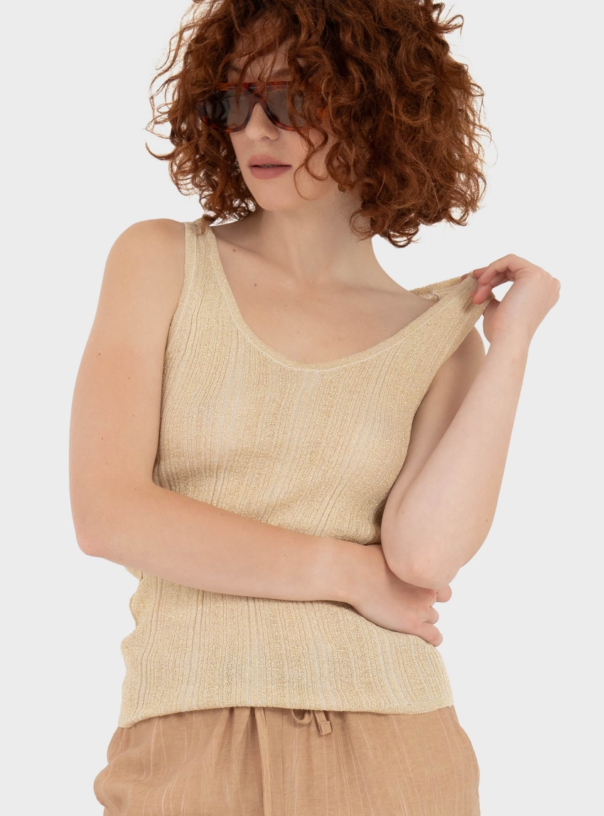 Only Anna Glitter Revers Rib Top - White