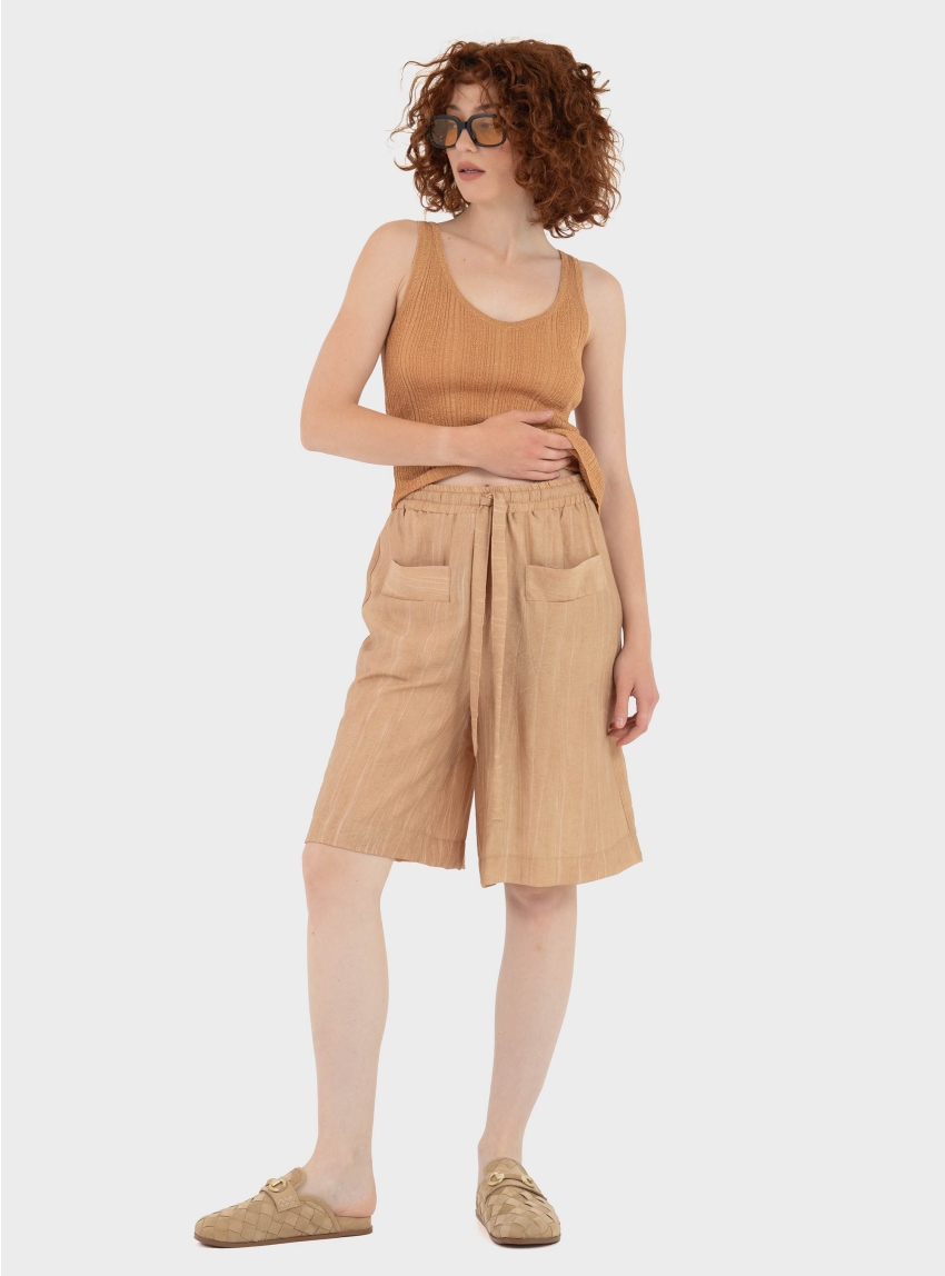 Only Anna Glitter Revers Rib Top - Camel