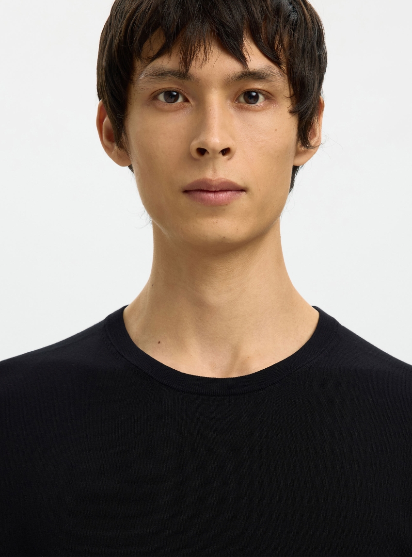 Selected Torino Knit Crew Neck T-Shirt - Black