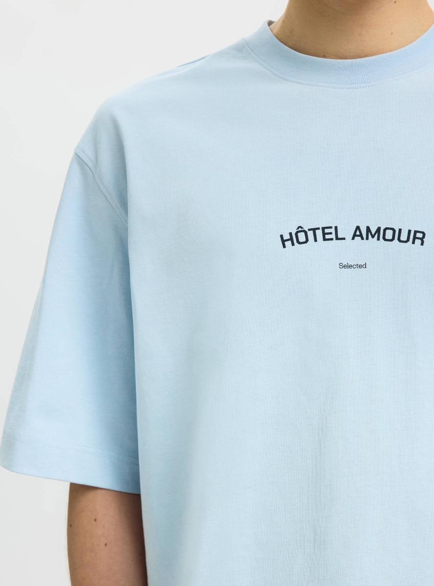 Selected Boxyliam O-Neck Tee Hotel Amour - Light Blue