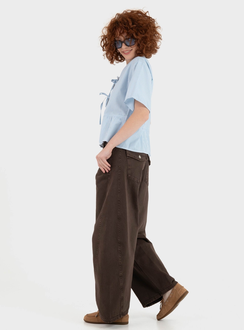 Topshop Vea Barrel High Rise Jeans - Light Brown
