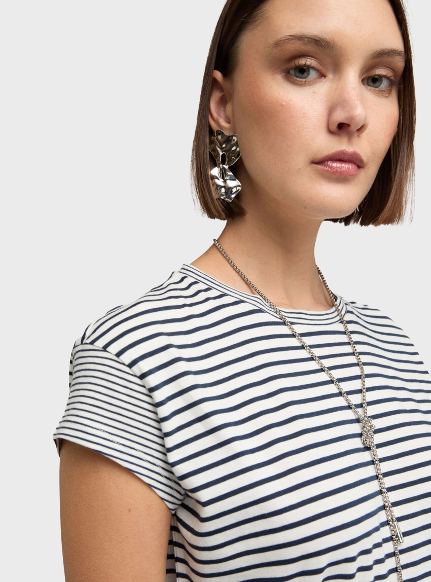 Motivi Striped cotton jersey T-shirt - Blue