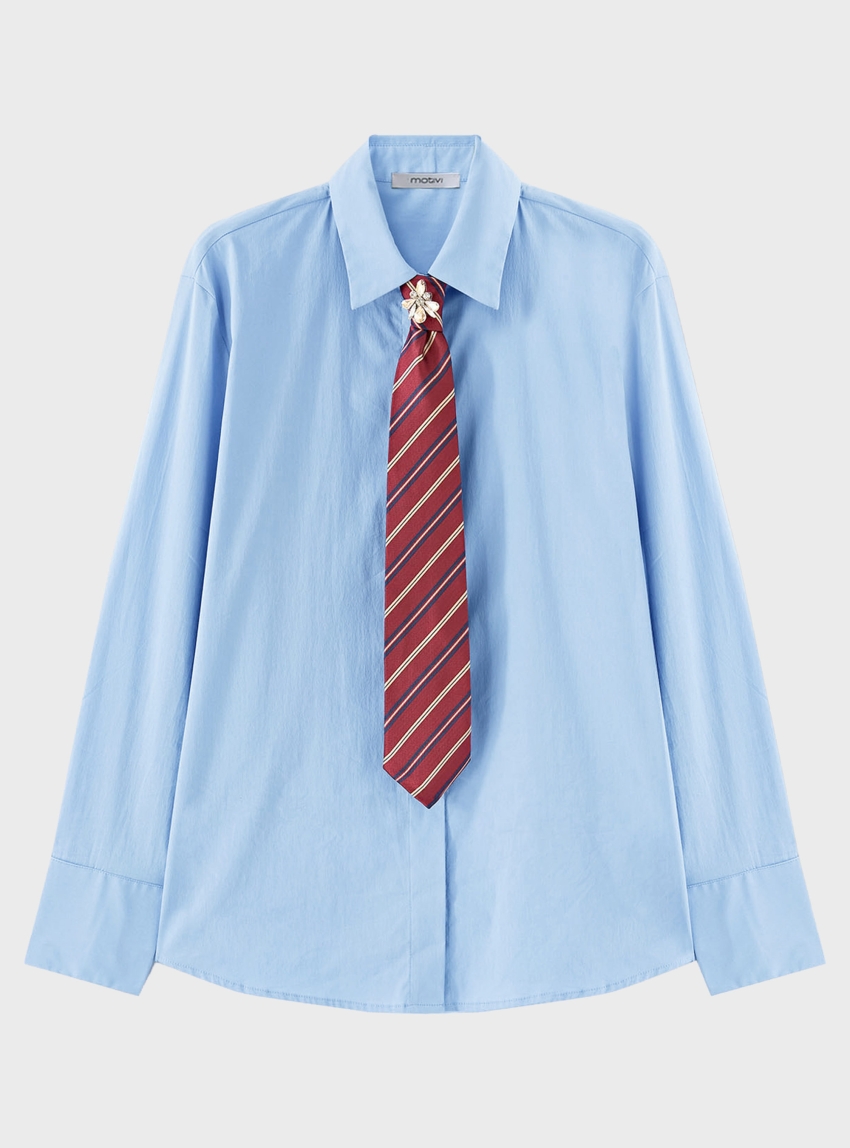 Motivi Poplin shirt with tie - Light Blue