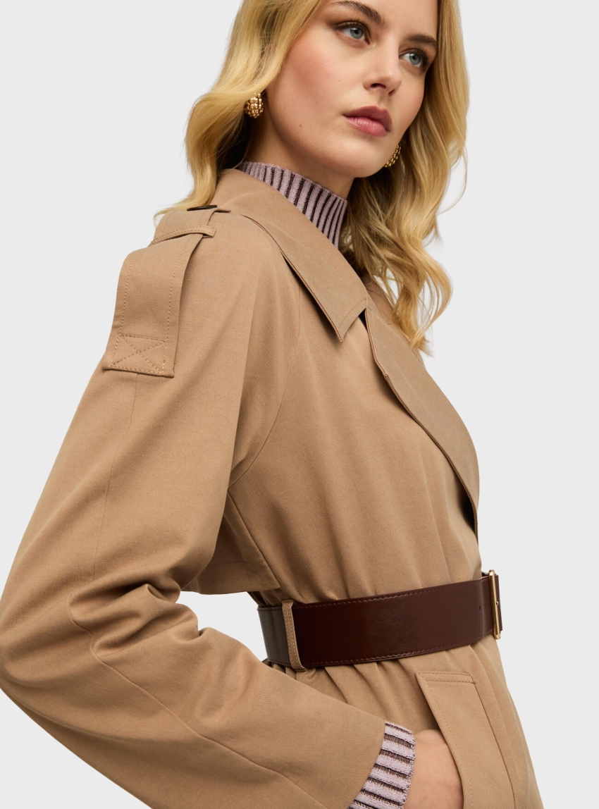 Motivi Short lyocell blend trench coat with belt - Beige
