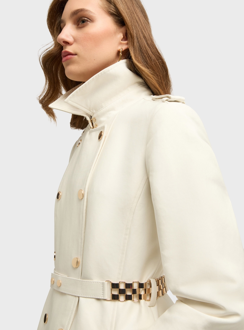 Motivi Double-breasted trench coat with military details - Off White